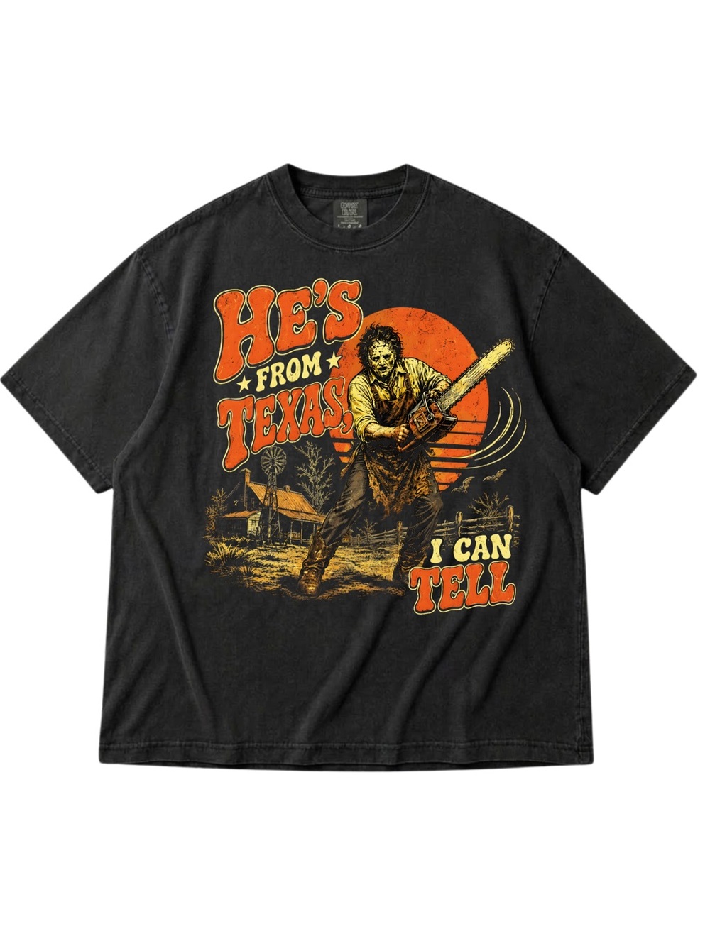Comfort Colors Black Graphic 'He's From Texas' Tee with Orange & Cream Print